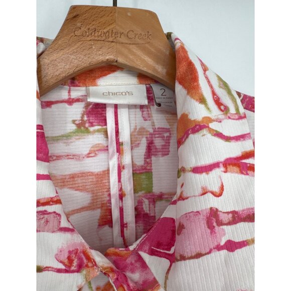 Chicos 2 Womens pink Abstract Print Jacket Size large 3/4  bell sleeve - Picture 3 of 4